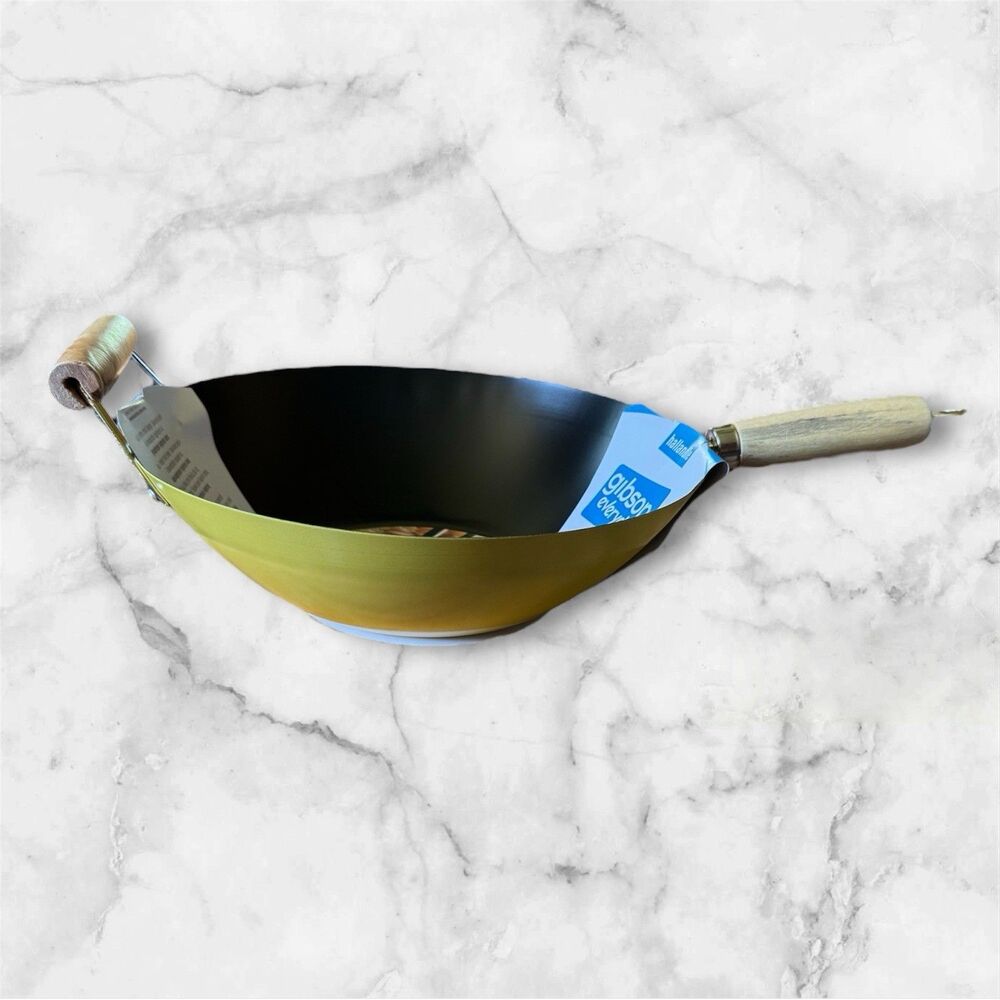 Gibson Everyday Hallandale Wok, 11.8" Durable Non-Stick Steel, New YELLOW